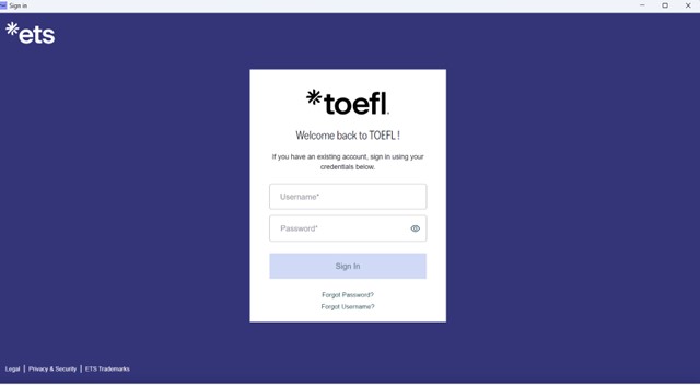 TOEFL giriş sayfası