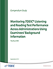 Sınav katılımcısının arka plan bilgisini kullanarak TOEIC dinleme ve okuma sınav performansının tüm yönetimler arasında izleme hakkında daha fazla bilgi edinin